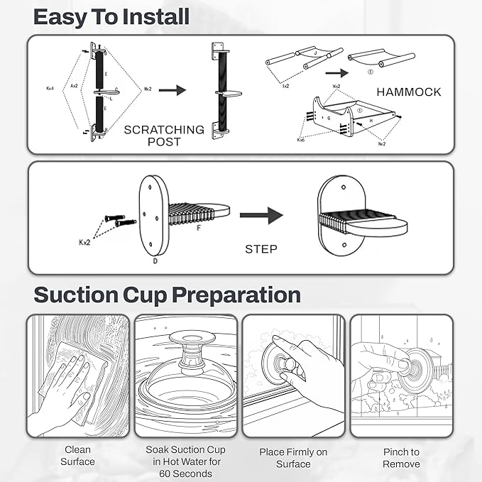 4-in-1 Window & Wall Mount Cat Wall Shelves – Hammock, Steps & Scratching Post with Landing | Space-Saving Pet Furniture for Glass & Drywall | Modern Cat Window Perch | Fits up to 40 lbs