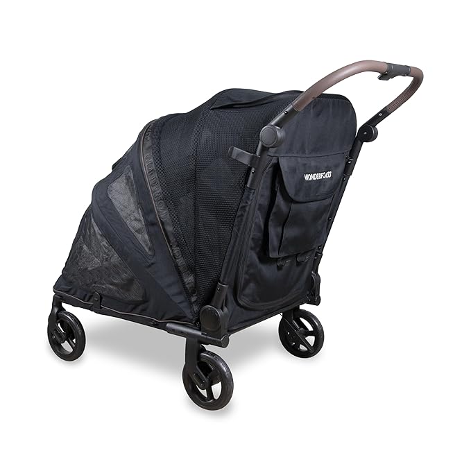 WonderFold PF Luxury FlatFold Pet Stroller Designed for Comfortable Elevated Everyday Walks - Black, Large (Up to 99 lbs)