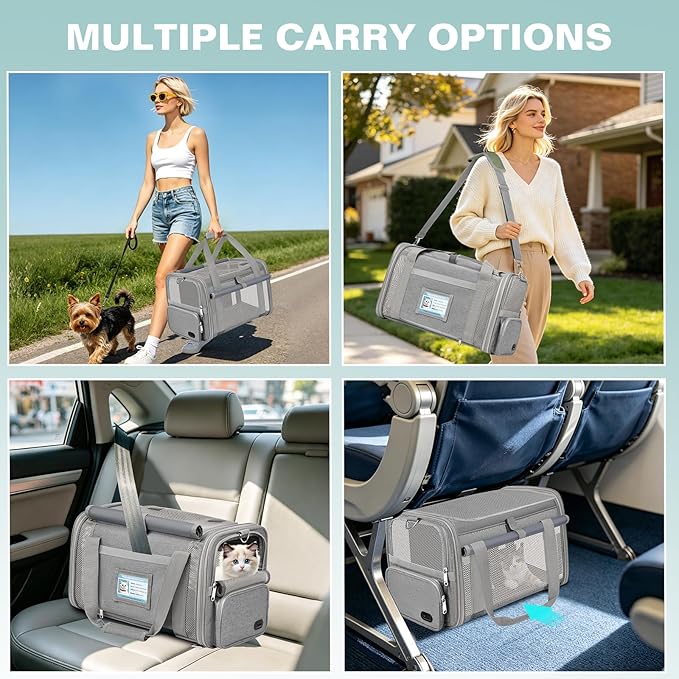 Soft Cat Carrier for Pets Up to 20 Lbs, Collapsible Cat Carrier Bag with Privacy Curtains, Airline Approved Small Pet Carrier for Small Medium Cats Dogs Puppy, Washable Soft Pet Travel Bag Dog Carrier