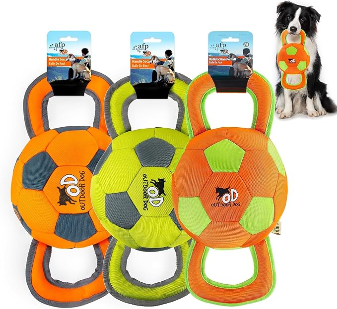 ALL FOR PAWS Ballistic Handle Ball Dog Toy with Squeaker, Interactive Handle Tug of War Ball Toy for Small Medium Large Dogs (Receive one of the Three Colors)