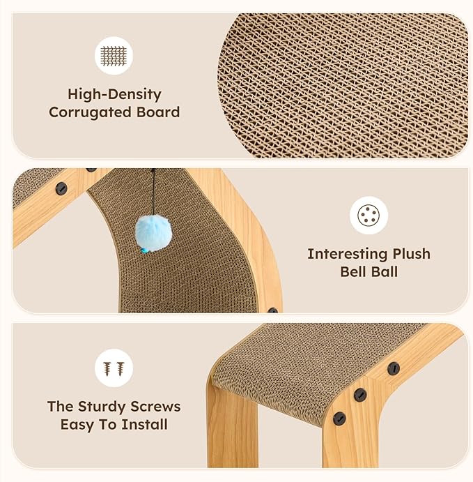 ZOMISIA 20'' Cardboard Cat Scratcher House - Large Cat Scratching Board with Balls, Cat Lounger as Tunnel for Indoor Cats and Kittens, Safe & Secure, Brown