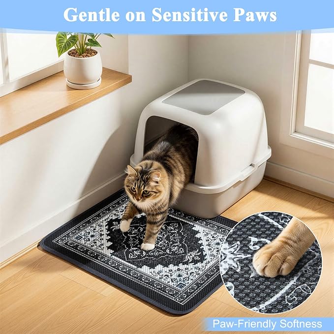 Unicorn Catcher 33X22in Cat Litter Mat Machine Washable Soft 3D Air Mesh Litter Box Rug Non-Slip Backing Quick Dry Scatter Control for Paws,Black