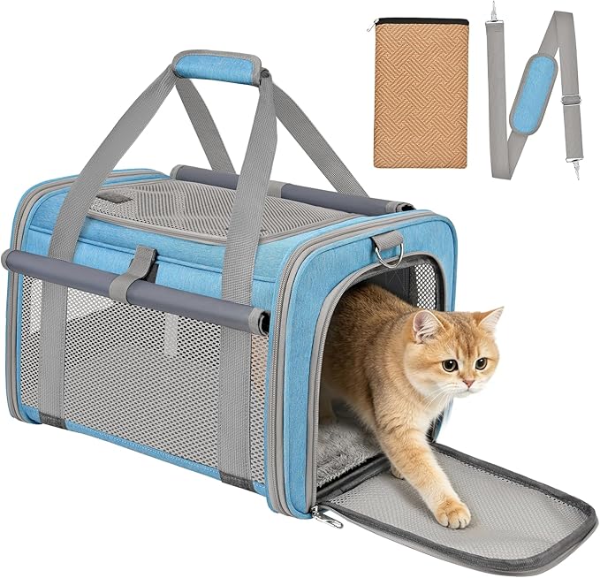 Soft Cat Carrier for Pets Up to 20 Lbs, Collapsible Cat Carrier Bag with Privacy Curtains, Airline Approved Small Pet Carrier for Small Medium Cats Dogs Puppy, Washable Soft Pet Travel Bag Dog Carrier