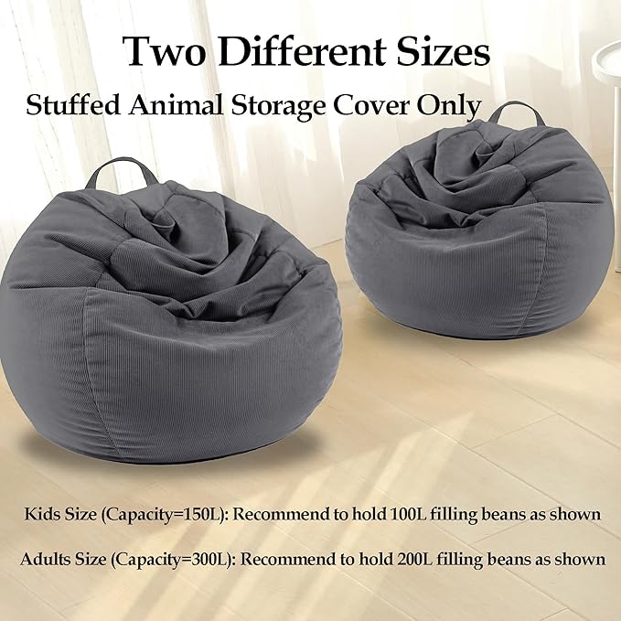 LPMOERA Stuffed Animal Storage Bean Bag Chair Cover (No Filler) For Kids and Adults.Pets Dogs/Cats Lazy Beds.Soft Premium Corduroy Stuffable Bean Bag For Organizing Children Plush Toys or Memory Foam