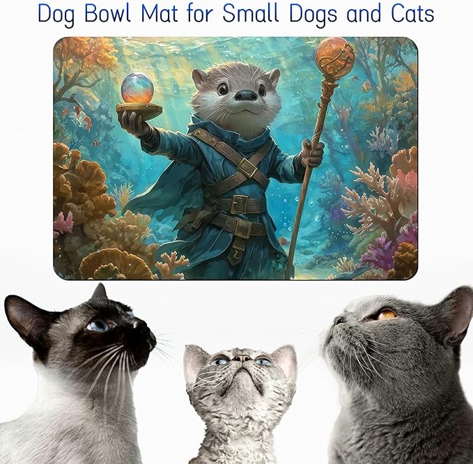 Dog Food Mat, 15.7" x 23.6" Absorbent Pet Feeding Mat for Food and Water, Waterproof Diatom Mud Pet Placemat with Non-Slip Rubber Backing, Easy Clean Cat Bowl Mat for Floors - Sea Sloth