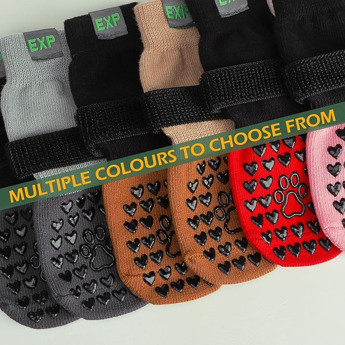 EXPAWLORER Anti Slip Dog Socks to Prevent Licking Paws - Dog Shoes for Hot Pavement, Pet Boots & Paw Protectors, Booties for Hardwood Floors, Small Medium Large Senior Dogs