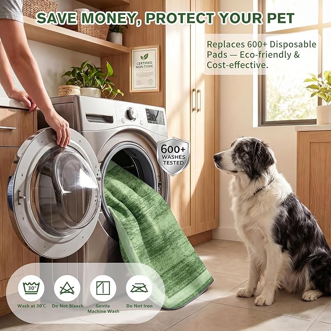 Washable Pee Pads for Dogs and Cats, 2 Pack Absorbent Thick Reusable Training Dog Pet Puppy Pads, Waterproof & Non-Slip Whelping Pads for Potty Training, Whelping, Playpen, Crate, Prevents Leakage