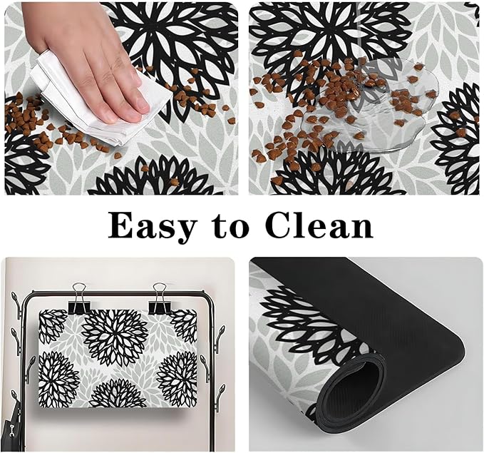 Dog Food Mats for Floors, Absorbent and Quick-Drying Pet Cat Food Mat,Anti-Fouling and Easy-to-Clean Pet Feeding Mat,Dog Bowl Mat for Messy Drinking Water Bowls.12x20, Bohemia Dahlia Floral Style