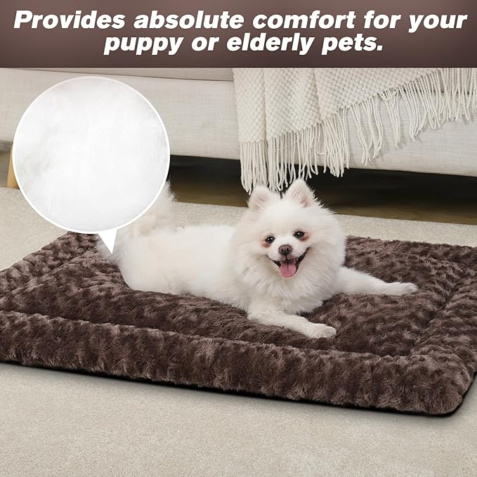 Washable Dog Bed Reversible Dog Beds for Crate Soft Fluffy Kennel Pad Anti-Slip Pet Sleeping Mat for Large Jumbo Medium Small Dogs (Brown, 48.00" x 30.00" x 1.50")