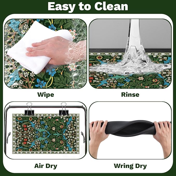 Pet Dog Cat Food Mat, Absorbent Dog Bowl Mat for Food and Water, Quick Dry Placemats Feeding Mats with Non Slip Rubber for Floors Indoor Puppy Pet Accessories Supplies 16 * 24 inch, Dark Flowers