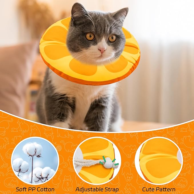 Seyezo Cat Cone Collar Soft, Adjustable Cat Recovery Collar for Small Medium Large Cats, Cute Donut E Collar After Surgery, Anti-Lick Recovery Elizabethan Cone for Kittens (Orange, Medium)
