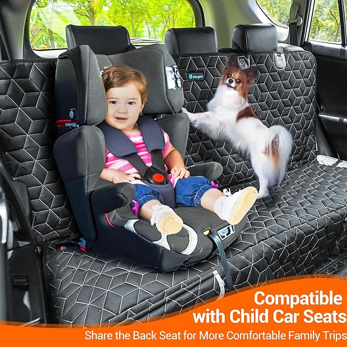 Meginc Dog Car Seat Cover for Back Seat, Waterproof Non-Slip Bench Protector for Dogs, Durable 600D Scratch Proof Seat Cover for Hair, Mud & Scratches, Travel and Daily Use in Compact Cars Small SUVs