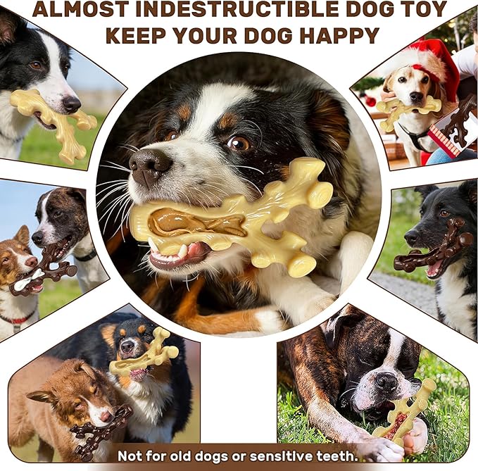 SIHRMIU Dog Chew Toys for Aggressive Chewers, 2 Pack, for Medium/Large Breed, Tough Almost Indestructible Dog Bones for Teeth Cleaning, Training, Boredom and Stimulating