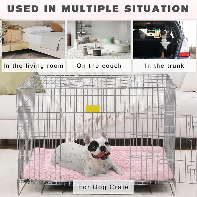 Washable Dog Bed Reversible Dog Beds for Crate Soft Fluffy Kennel Pad Anti-Slip Pet Sleeping Mat for Large Jumbo Medium Small Dogs (Pink, 30.00" x 19.00" x 1.50")