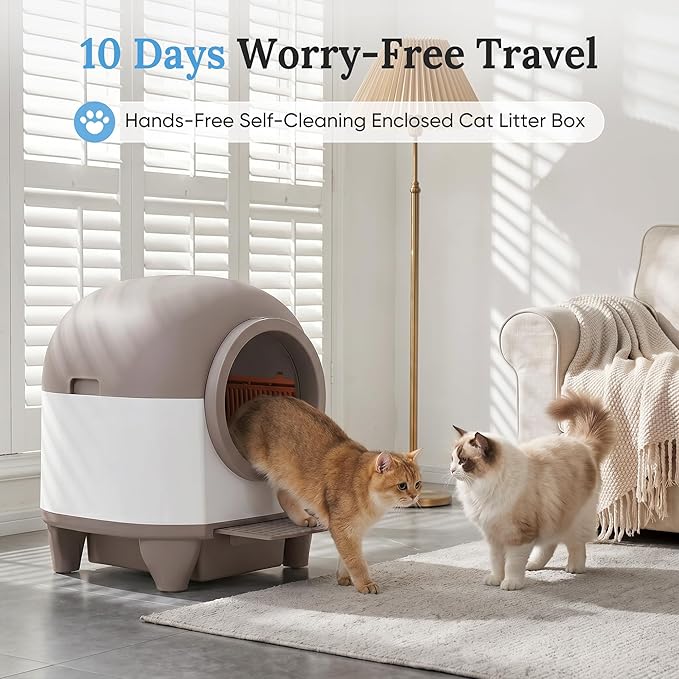 Greesum Smart Self-Cleaning Cat Litter Box, Fully Enclosed Automatic Litter Box with App Control, Safety Sensors& Large Capacity for Multi-Cat Homes, Includes Waste Bags & Mat