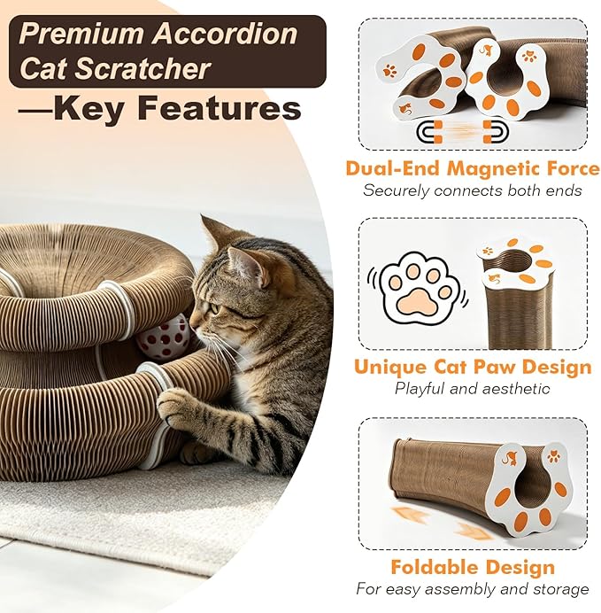 2-Pack Cat Pad Scratcher Toys, Magic Organ Cat Toy & Kitty Curls Cat Toy, Interactive Cardboard Cat Scratching Board with Bell Balls, Corrugated Scratcher for Indoor Cats, Furniture Protection