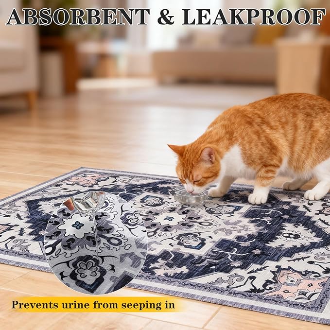 EXPAWLORER Cat Litter Mat, 28”x36” Medium Non-Slip Urine Waterproof Litter Trapping Mat Easy to Clean Washable Litter Box Mat for Floor Soft on Kitty Paws, Indoor Food Mats Rug Pads for Bathroom Grey