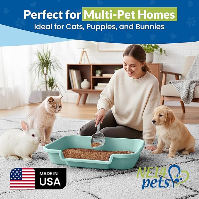 KittyGoHere Senior Cat Litter Box, Large Litter pan with Long-Handle Jumbo Scoop, Open Top Low Entrance Kitty Litter Box, Lightweight Low Entry Litters Box, Durable, Made in USA (Apple Green)