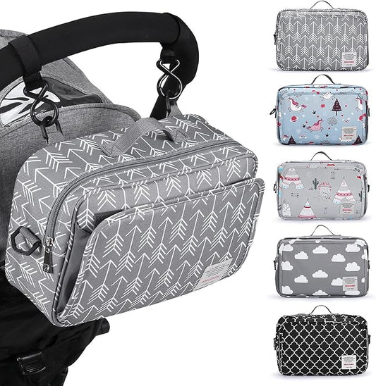 GOGOSO Universal Stroller Caddy Accessories All-in-One Baby Organizer with Insulated Pocket,Capacity for Diapers, Toys & Snacks, Dark Gray