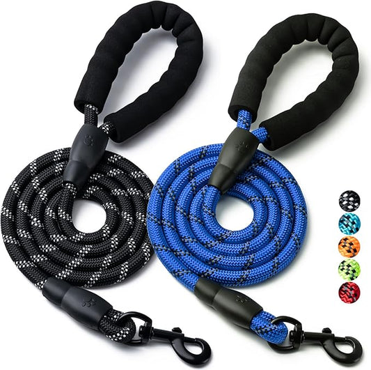 2 Pack Dog Leash, 4/5//6 FT Heavy Duty Nylon Rope Pet Leashes with Comfortable Padded Handle, Reflective Dog Leashes for Small Medium and Large Dogs (5FT-3/8,Black/Dark Blue)
