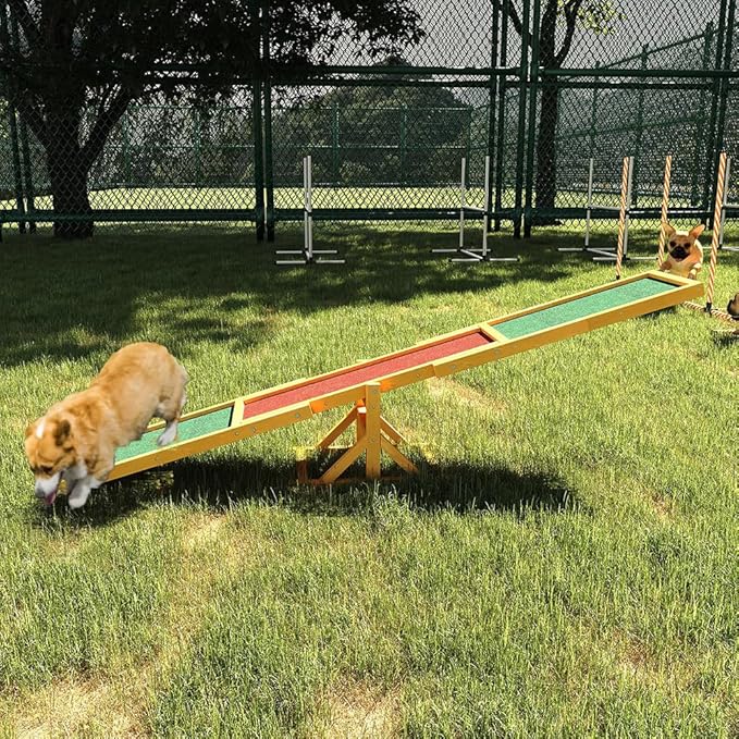 71" Wooden Dog Agility Seesaw for Training and Exercise - Outdoor Dogs Seesaw for Advanced Dog Obstacle Courses, Dogs Agility Ramp Training Platform Equipment (Natural)
