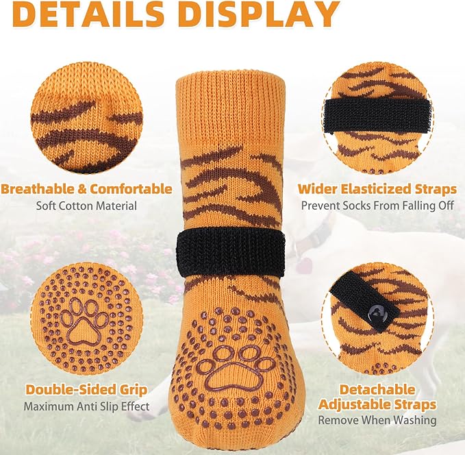KOOLTAIL Anti Slip Dog Socks to Prevent Licking Paws,Dog Shoes for Hot Pavement & Hardwood Floors,Durable Soft Double Sided Grippy Socks for Small Medium Large Dogs, Traction Control for Senior Dogs