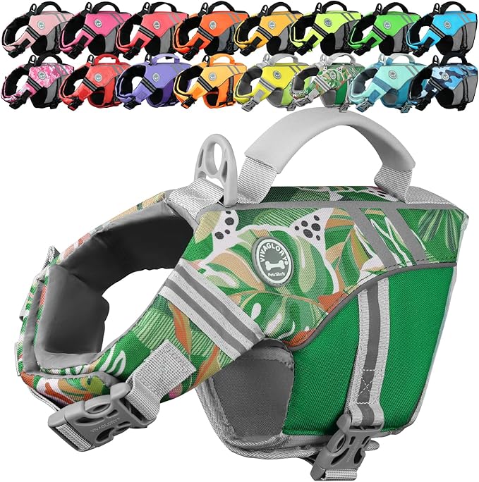 VIVAGLORY Sports Style Dog Life Vest, Dog Life Jacket for Swimming & Boating, Ripstop & Buoyancy for Puppy Doggy, Lifejacket with Handle, XS, Floral