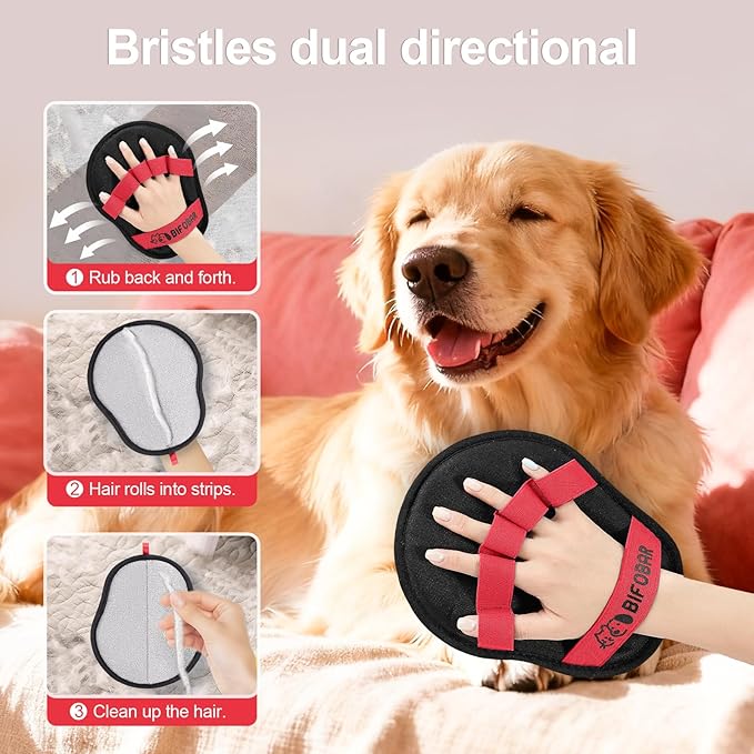 Pet Hair Removal Glove - Red Magic Brush Electrostatic Mitt for Dogs & Cats, Reusable Grooming Gloves - Dog Hair Remover Tool with 5-Finger Design