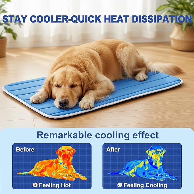 Dog Cooling Mat, Cold Memory Sponge Cooling Mat for Dog, Foldable Crate Pet Bed & Non-Slip, (Q-Max > 0.45) Long-Lasting Cool & Keep Your Pet Cool (XX-Large - 51x43 Inch)