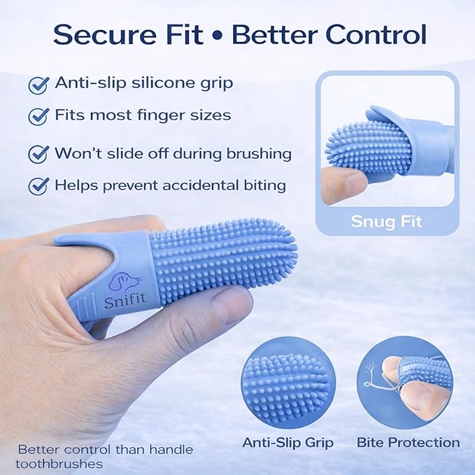 Dog Finger Toothbrush for Small & Large Dogs - Reusable Soft Silicone Dog Dental Finger Brush Fit All Breed Sizes - Non-Toxic Finger Teeth Cleaner for Dogs Prevents Bad Breath & Oral Care -Blue