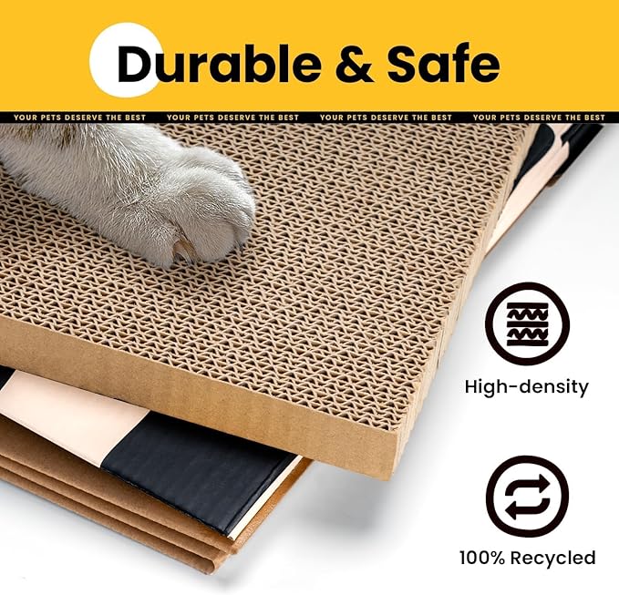 Conlun Cardboard Cat House with Scratch Pad & Catnip, Cat Play Scratching House for Indoor Hideaway Furniture, Heavy Duty Sturdy Cardboard Scratcher, Easy to Assemble Birthday Gift, Medium