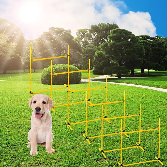 Halloscume 6 Pcs Dog Agility Training Equipments Dog Agility Jumps Hurdles Adjustable Jumps Hurdles Pet Jump Bars with Bag and Whistle for Indoor Outdoor Dogs Pet Jump Course Game(Yellow)