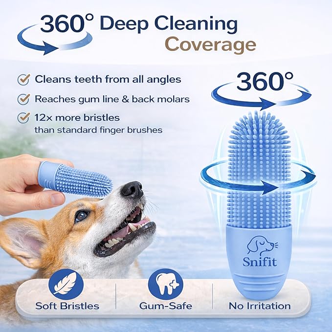 Dog Finger Toothbrush for Small & Large Dogs - Reusable Soft Silicone Dog Dental Finger Brush Fit All Breed Sizes - Non-Toxic Finger Teeth Cleaner for Dogs Prevents Bad Breath & Oral Care -Blue
