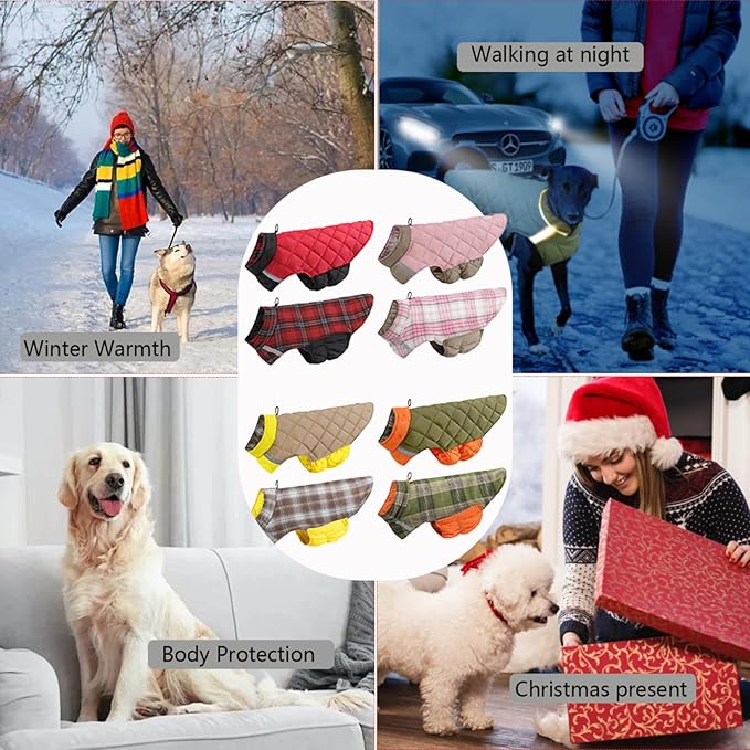 Dog Winter Coat for Large Dogs,Warm Reversible Puffer Jacket Lightweight Pet Vest Snowsuit with D-Ring,Waterproof Dog Cold Weather Coats Small to Large Breed Dogs Clothes,Green,6XL