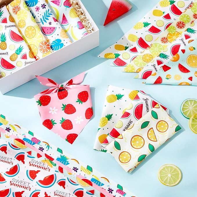 Weewooday 50 Pcs Fruit Dog Bandanas Bulk for Summer Soft Bibs Adjustable Triangle Pet Bandana for Small Medium Large Costume(Fruits Pattern, 31.5 x 21.7 X21.7 Inch)