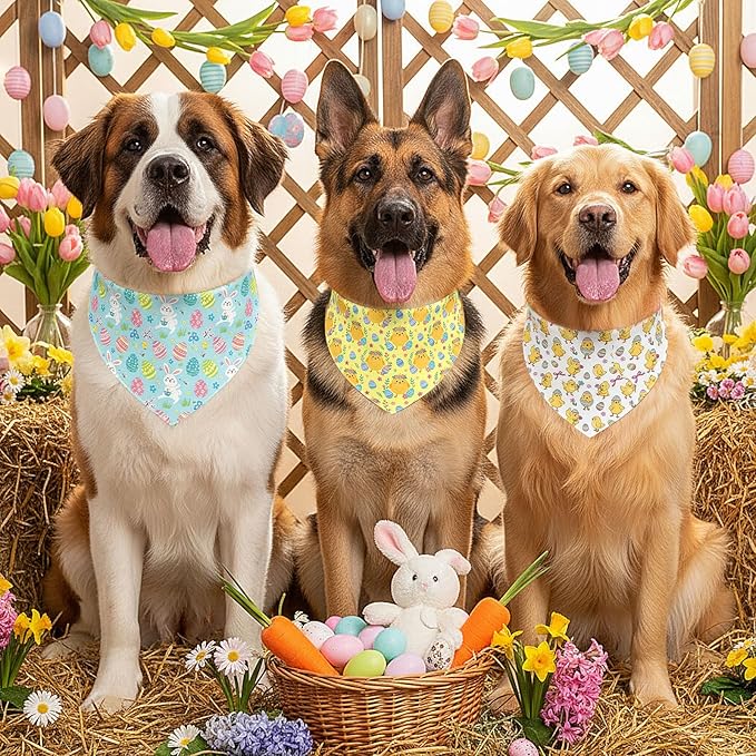 Abbylike 100 Pcs Spring Dog Bandanas Bulk Bunny Egg Carrot Bandanas for Dogs Triangle Kerchief Bibs Scarf Set for Pet Costume Easter Photo Props Accessories Pet Shops, 25 Styles (31.5 x 21.7 x 21.7)