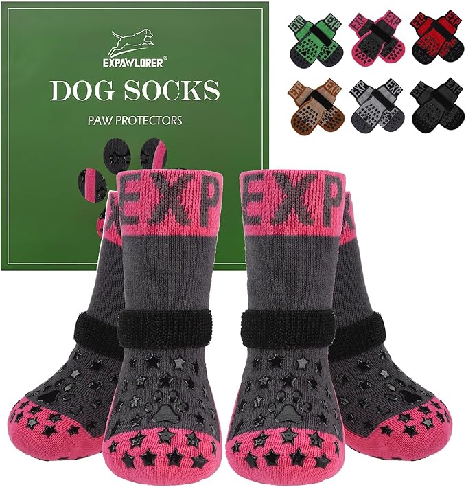 EXPAWLORER Anti Slip Dog Socks to Prevent Licking Paws - Dog Shoes for Hot Pavement, Dog Booties for Hardwood Floors, Dog Boots & Paw Protectors with Grippers for Small Medium Large Senior Dogs