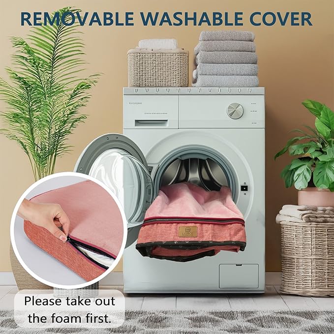LIROCE Washable Dog Bed Cover Replacement, XL Wrap-Around Zipper Cover for Orthopedic Memory Faom Dog Bed (41x27x4 inches), Pink