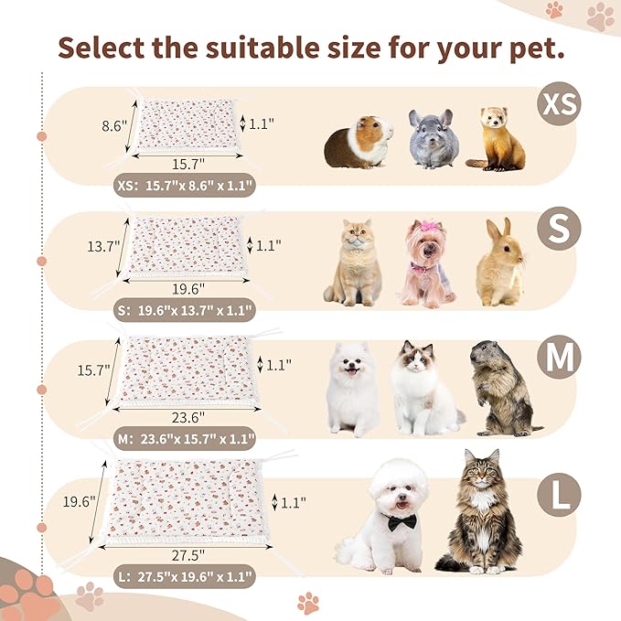 Reversible Silent Cat Bed Self Warming Pet Pad Thin Style Mat Washable Cushion Pad, Pad for Window Perch Outdoor Cat Houses, for Cats, Small Dogs, Rabbits, Non Electric.(Red Puppy,M)