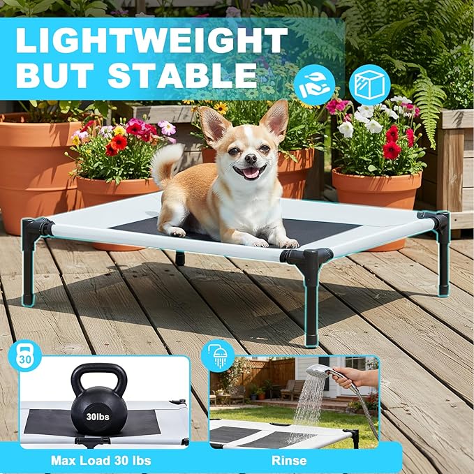 S/M/L Outdoor Elevated Dog Cot with Canopy & Side Shade for Camping Small Medium Dogs (Carry Bag), Portable Cooling Raised Dog Bed