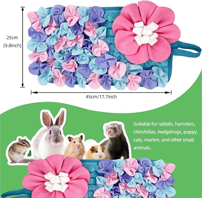 Small Animals Foraging Mat – Cute Rabbit Feeding Mat with Fun Design, Slow Eat Durable Fleece Pad for Rabbits, Hamsters, Guinea Pigs (Macaron Color)