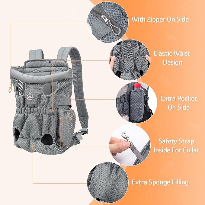 Dog Backpack Carrier Small Dog Backpack, Pet Dog Front Backpack Legs Out Chest Carrier for Small Dogs, Cat Backpack Carrier Dogs Travel Back Pack Hands-Free Hiking Bike Motorcycle (Size:11–19 lbs)