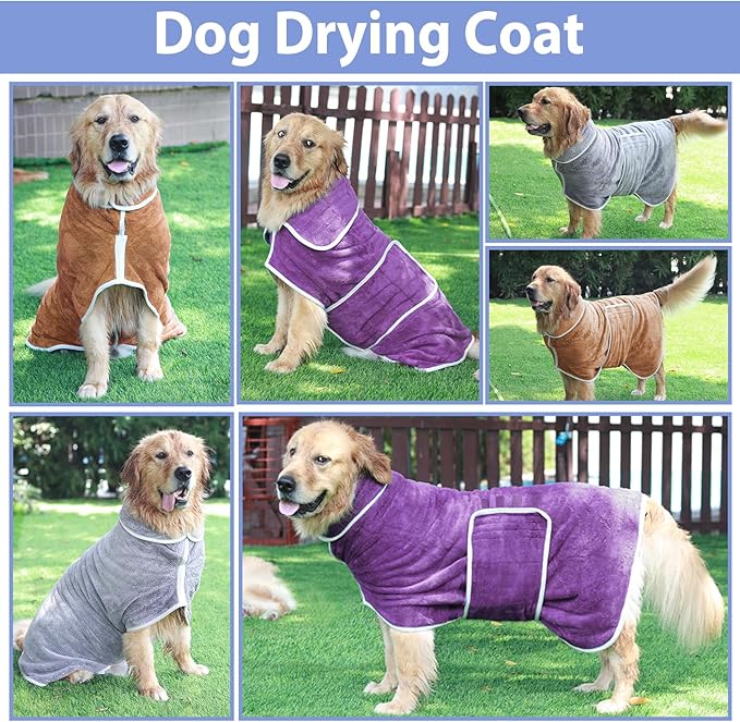 Dog Bathrobe Towel Dog Drying Coat - Super Absorbent Towels Bath Robe for Dogs Large, Soft Adjustable Collar & Belly Strap Fast Drying Coat Pet Cat Bath Robe (Violet, 3X-Large)