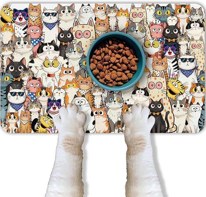 Cat Food Mat for Pet Dog Food Mat, Cats Absorbent Quick Dry Dog Bowl Mats for Food and Water, Non-Slip Cat Pet Feeding Mats for Floor Placemats 12"x20"