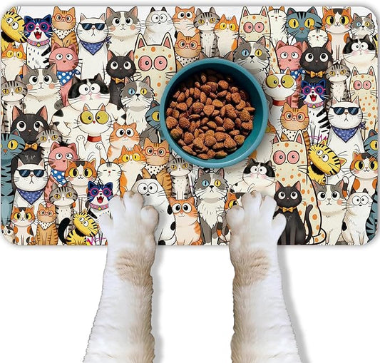 Cat Food Mat for Pet Dog Food Mat, Cats Absorbent Quick Dry Dog Bowl Mats for Food and Water, Non-Slip Cat Pet Feeding Mats for Floor Placemats 12"x20"