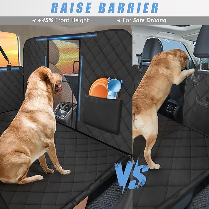 Back Seat Extender for Dogs-Large Space, Hard Bottom High Barrier Dog Car Seat Cover for Back Seat Hold 420lb, Backseat Protector Pet Bed, Waterproof Dog Hammock for Car SUV and Trucks