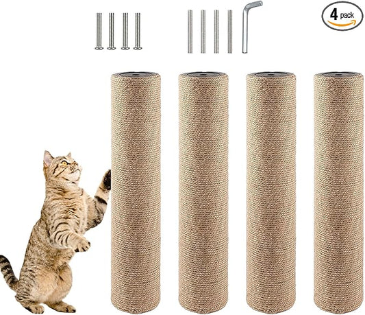 4 Pcs Cat Scratching Post Replacement for Indoor 15.7 x 3.1 Inches Cats Tree Replacement Parts Natural Jute Pole Part Cat Scratch Posts Refill with M8 Screws Spare Cat Furniture Accessories