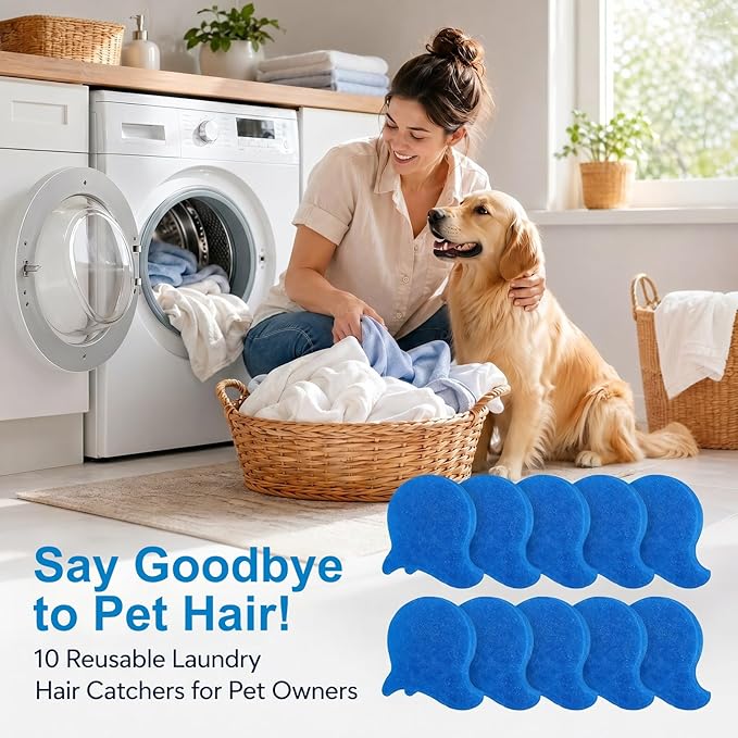 10PCS Pet Hair Remover for Laundry, Reusable Dog & Cat Laundry Hair Catcher, Effectively Removes Pet Hair, Lint and Dander from Clothes & Bedding, Suitable for Washing Machines, Dryers