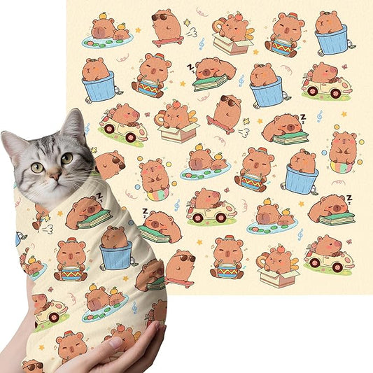 27.6"Cat Grooming Wrap, Self Adhesive Cat Wrap for Cutting Nails, Anti-Escape Calming Cat Swaddle Wrap for Medicine Ear Cleaning, Anti-Scratch Cats Burrito Restraint Blanket, Pet Tool (6-10 lbs)