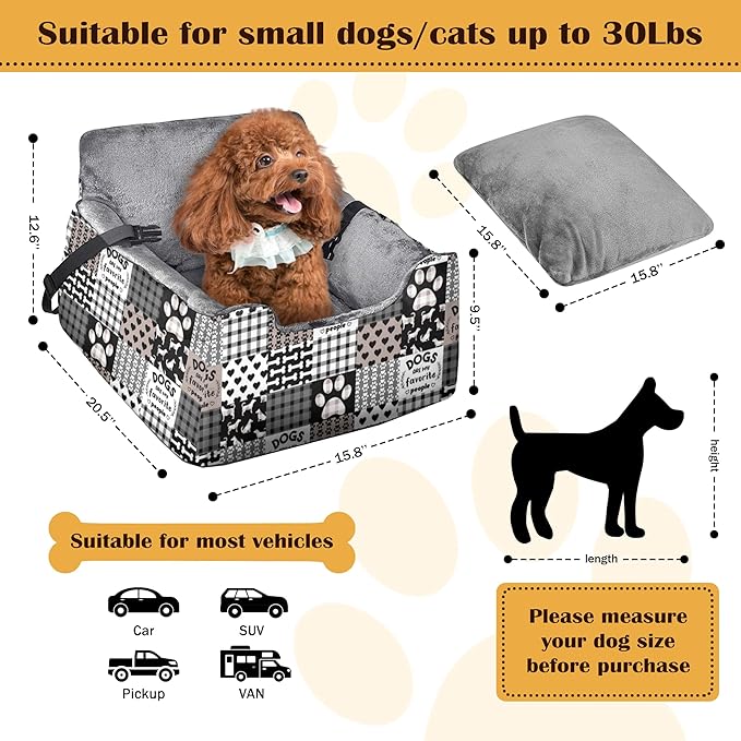Dog Car Seats for Small Medium Sized Dogs Carseat for Car Funny Fuzzy Pet Dog Booster Car Seat Puppy Under 26 Lbs with Soft Plush Cushion&Washable Removable Cover